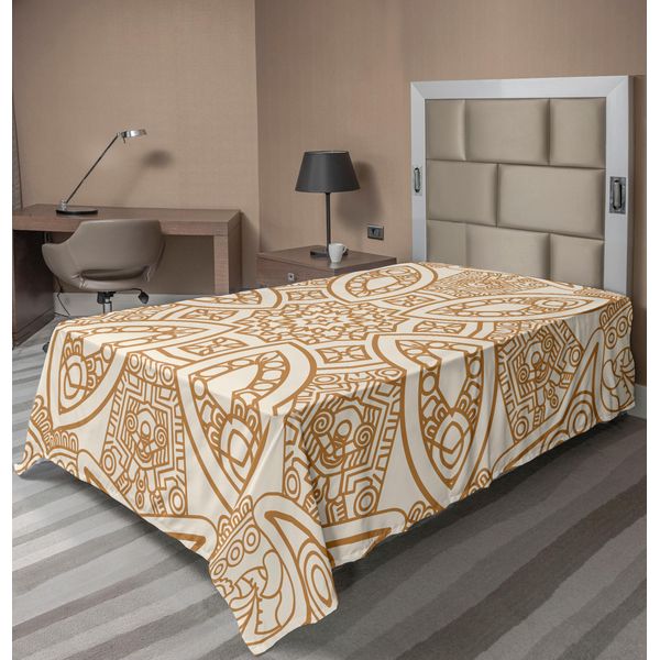 Abakuhaus Lenzuolo Beige, Motivo Etnico Quadrato E Arrotondato In Stile Asiatico Orientale Con Grafica Dimensionale, Lenzuolo Morbido E Confortevole Per Un Letto Decorativo 1 Pezzo 190 Cm X 100 Cm, Color Crema-image