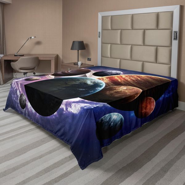 Abakuhaus Lenzuolo, Sistema Solare Pianeti Tutti Insieme Nello Spazio Mercurio Giove Globo Saturno Universo, Morbido E Confortevole Lenzuolo Superiore Per Un Letto Decorativo 1 Pezzo 260 Cm X 228 Cm, Multicolore-image