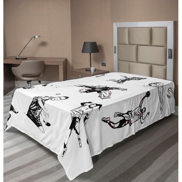 Abakuhaus Lenzuolo Olympia, Basket, Calcio, Pallavolo, Cricket, Tennis, Giochi, Atleti, Stampa Illustrativa, Lenzuolo Morbido E Confortevole Per Un Letto Decorativo, 1 Pezzo, 260 Cm X 168 Cm, Bianco E Nero-image