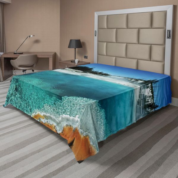 Abakuhaus Lenzuolo Yellowstone, Primavera Calda E Limpida Foresta Sempreverde Yellowstone Neve Inverno Vista, Lenzuolo Morbido E Confortevole Per Un Letto Decorativo 1 Pezzo 244 Cm X 205 Cm, Blu Turchese-image