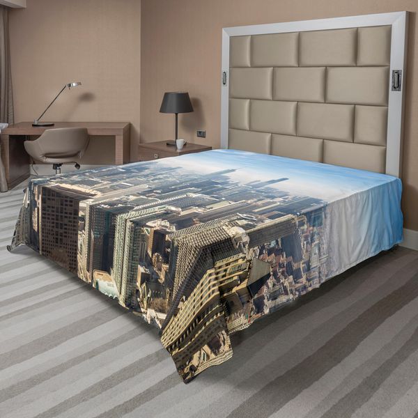 Abakuhaus Vista Della Città Lenzuolo, Vista A Volo D'uccello Da Edifici Alti Chicago Stati Uniti Architettura Moderna Grattacieli, Morbido E Comodo Lenzuolo Superiore Per Un Letto Decorativo 1 Pezzo 275 Cm X 260 Cm, Multicolore-image