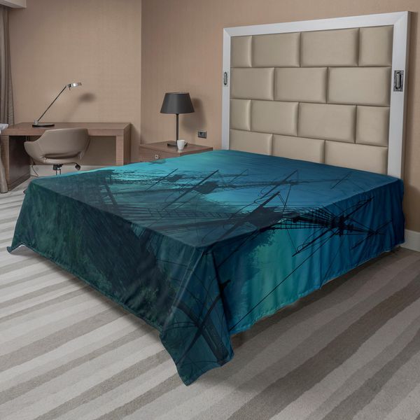 Abakuhaus Lenzuolo Nautico, Delfini Relitto Sommerso Nave Affondata Immagine Misteriosa, Lenzuolo Morbido E Confortevole Per Un Letto Decorativo 1 Pezzo 260 Cm X 228 Cm, Blu Grigio Azzurro-image