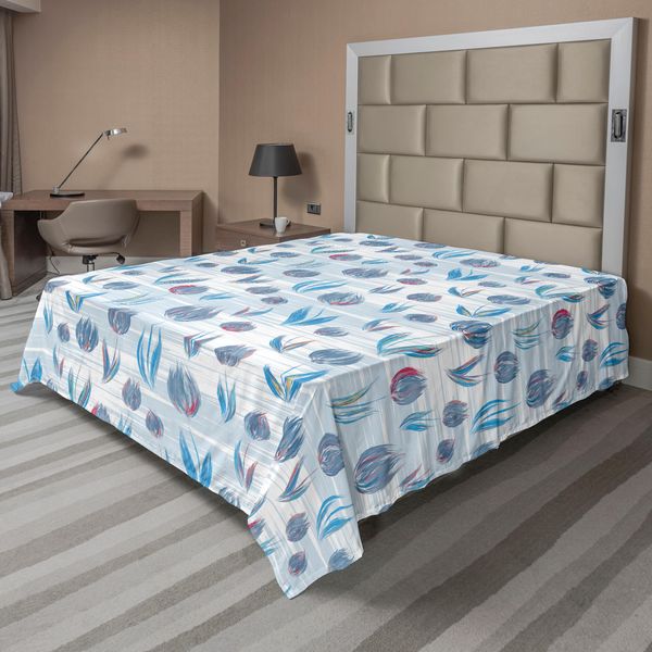 Abakuhaus Lenzuolo Tulipano, Dimensioni Autentiche Diverse Con Illustrazione Di Tetti Di Mattoni E Stampa Motley Lines, Lenzuolo Morbido E Confortevole Per Un Letto Decorativo 1 Pezzo 260 Cm X 228 Cm, Blu-image