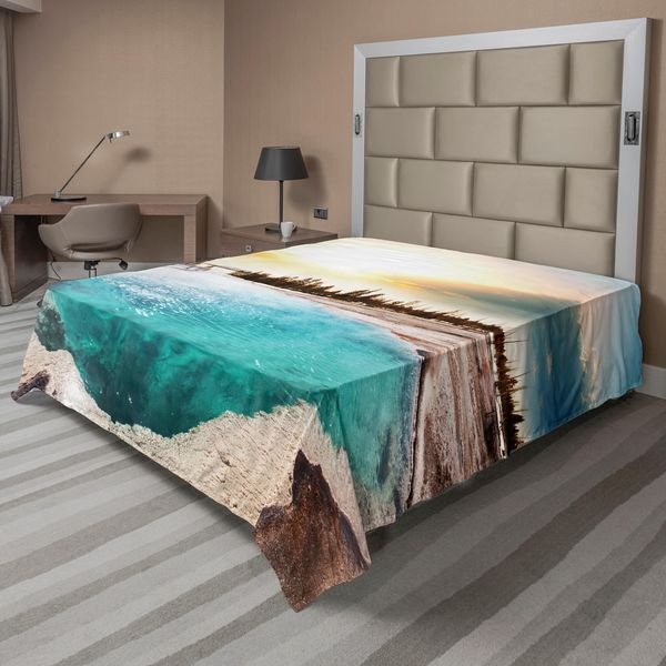 Abakuhaus Lenzuolo Yellowstone, Sorgenti Termali Nel Parco Nazionale Di Yellowstone, Sole, Nuvole, Terra Magica, Natura, Lenzuolo Morbido E Confortevole Per Un Letto Decorativo, 1 Pezzo, 244 Cm X 205 Cm, Turchese-image