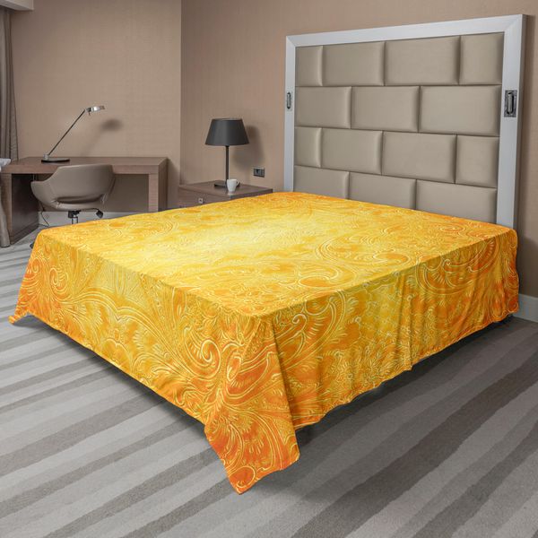 Abakuhaus Lenzuolo Giallo, Motivo Antico Con Decorazioni Floreali Vintage, Lenzuolo Morbido E Confortevole Per Un Letto Decorativo, 1 Pezzo, 244 Cm X 205 Cm, Calendula-image