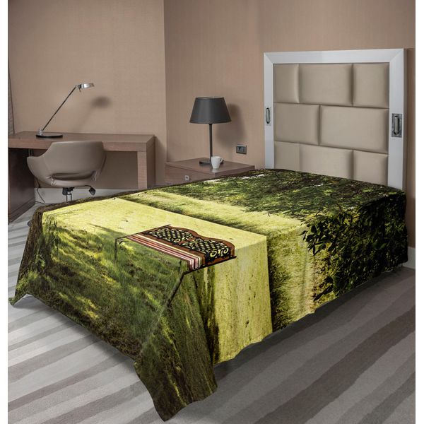 Abakuhaus Lenzuolo Da Letto, Panchina Di Legno Sotto Un Grande Albero Ombroso Nel Parco Nazionale, Scenario Fresco E Tranquillo, Lenzuolo Morbido E Confortevole Per Un Letto Decorativo, 1 Pezzo, 260 Cm X 168 Cm, Verde Marrone-image