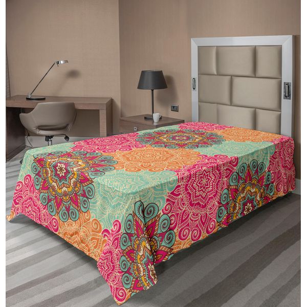 Abakuhaus Lenzuolo Mandala, Motivo Mandala Antico Con Cerchi In Colori Vintage, Ornamenti Tribali Nativi, Lenzuolo Morbido E Confortevole Per Un Letto Decorativo, 1 Pezzo, 190 Cm X 100 Cm, Fucsia Arancione-image