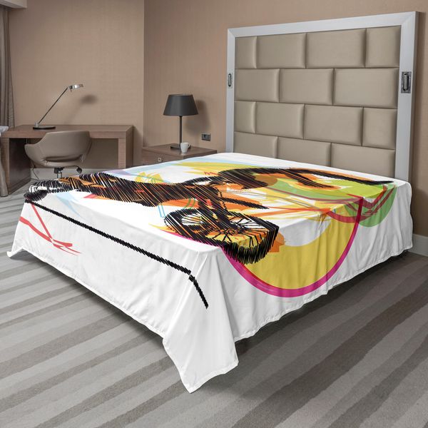 Abakuhaus Lenzuolo Per Moto, Immagine Di Ciclista Su Sfondo Astratto Colorato Con Stampa Moderna, Lenzuolo Morbido E Confortevole Per Un Letto Decorativo 1 Pezzo 266 Cm X 260 Cm, Nero Giallo-image