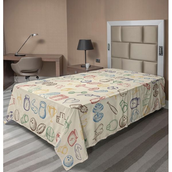 Abakuhaus Lenzuolo Olympia, Collezione Di Icone Del Fitness E Dello Sport Palestra Aerobica Stile Di Vita Sano Tema Arte, Lenzuolo Morbido E Confortevole Per Un Letto Decorativo 1 Pezzo 260 Cm X 168 Cm, Beige Blu-image