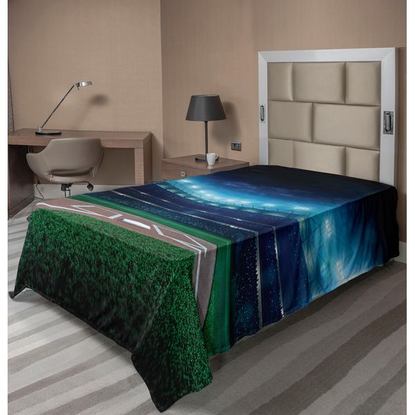 Abakuhaus Lenzuolo Da Baseball, Campo Da Baseball Professionale, Stampa Notturna Con Tema Stadio, Campo Da Gioco, Campionato, Lenzuolo Morbido E Confortevole Per Un Letto Decorativo, 1 Pezzo, 190 Cm X 100 Cm, Verde Blu-image