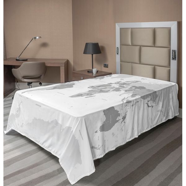 Abakuhaus Lenzuolo Grigio, Mappa Politica Dettagliata Del Mondo Con Tutti I Paesi, Lenzuolo Superiore Morbido E Confortevole Per Un Letto Decorativo 1 Pezzo 190 Cm X 100 Cm, Grigio Bianco-image