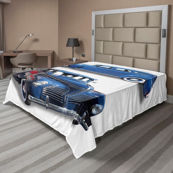 Abakuhaus Lenzuolo Oldtimer, Immagine Di Un'auto D'epoca Storica In Stile Vintage, Lenzuolo Morbido E Confortevole Per Un Letto Decorativo 1 Pezzo 260 Cm X 228 Cm, Blu Rosso-image