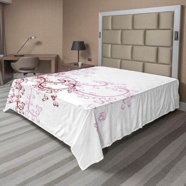 Abakuhaus Lenzuolo Giapponese, Motivo A Spirale Vintage Con Foglie Di Magnolia, Lenzuolo Morbido E Confortevole Per Un Letto Decorativo, 1 Pezzo, 275 Cm X 260 Cm, Bianco E Rosso-image