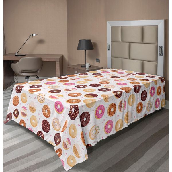 Abakuhaus Lenzuolo, Ciambelle E Piccoli Cuori Motivo Dessert Colorati E Deliziosi Stampa Artistica, Lenzuolo Morbido E Confortevole Per Un Letto Decorativo 1 Pezzo 260 Cm X 168 Cm, Rosa-image