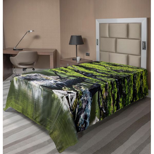 Abakuhaus Lenzuolo Giapponese, Pino Nel Lago Con Pietre Giappone Natura Organica Con Tema Giardino Asiatico, Lenzuolo Morbido E Confortevole Per Un Letto Decorativo 1 Pezzo 190 Cm X 100 Cm, Verde-image