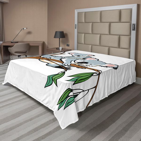 Abakuhaus Lenzuolo Tropicale Con Animali, Mamma E Cucciolo Di Koala, Che Riposano Su Un Albero Nella Foresta Selvaggia, Morbido E Confortevole Lenzuolo Superiore Per Un Letto Decorativo 1 Pezzo 275 Cm X 260 Cm, Grigio Marrone-image