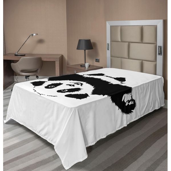 Abakuhaus Lenzuolo Panda, Simpatico Panda Con Adorabili Illustrazioni Cartoon, Morbido E Confortevole Lenzuolo Superiore Per Un Letto Decorativo 1 Pezzo 260 Cm X 168 Cm, Bianco Nero-image