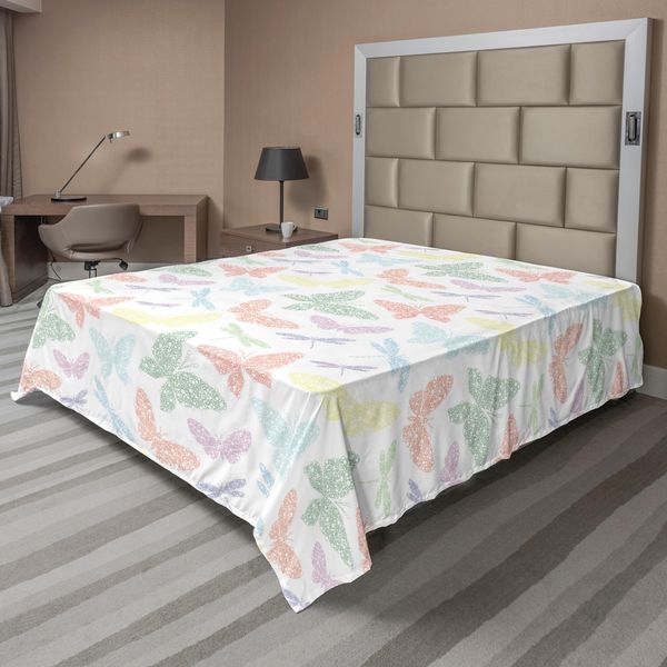 Abakuhaus Lenzuolo Libellula, Immagine Colorata Assortita Con Farfalle E Libellule Con Ali Numerate, Lenzuolo Morbido E Confortevole Per Un Letto Decorativo 1 Pezzo 244 Cm X 205 Cm, Multicolore-image
