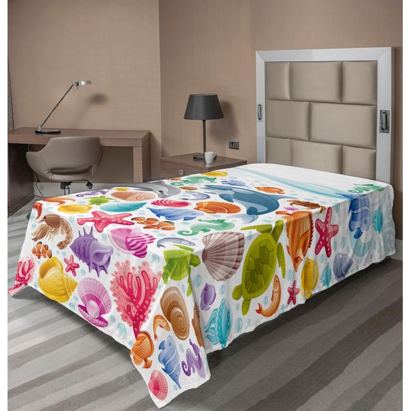 Abakuhaus Lenzuolo Tropicale Con Animali, Collezione Subacquea Con Animali Marini, Balena, Coralli E Fondali Marini, Lenzuolo Morbido E Confortevole Per Un Letto Decorativo, 1 Pezzo, 260 Cm X 168 Cm, Multicolore-image