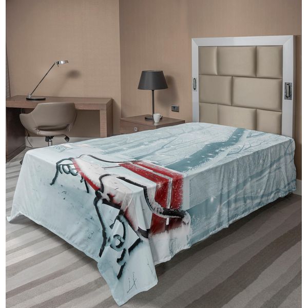 Abakuhaus Lenzuolo Da Letto, Serie Di Panchine Rosse Ghiacciate In Un Sentiero Del Parco Misty Crystalline Nella Foto Della Foresta, Lenzuolo Morbido E Confortevole Per Un Letto Decorativo 1 Pezzo 260 Cm X 168 Cm, Bianco-image