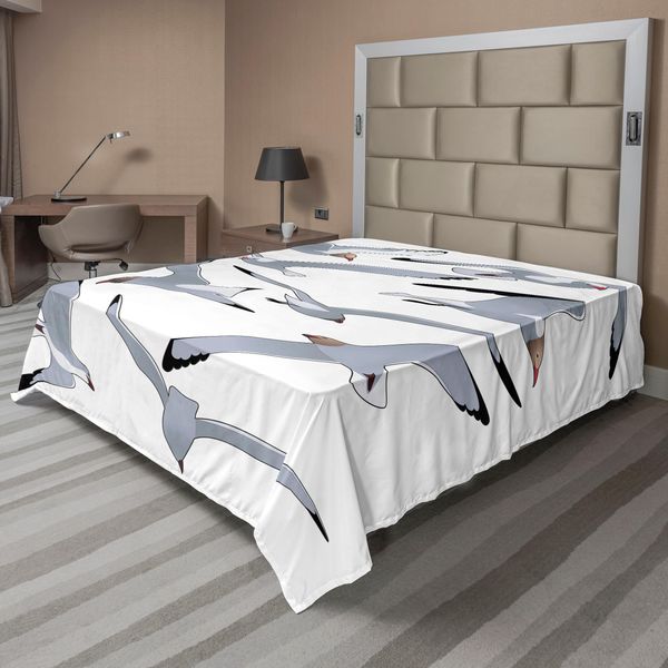Abakuhaus Lenzuolo Seagulls, Gabbiani In Volo, Disegni Caricaturali In Diverse Posizioni Affiancati, Lenzuolo Morbido E Confortevole Per Un Letto Decorativo 1 Pezzo 275 Cm X 260 Cm, Bianco Nero-image