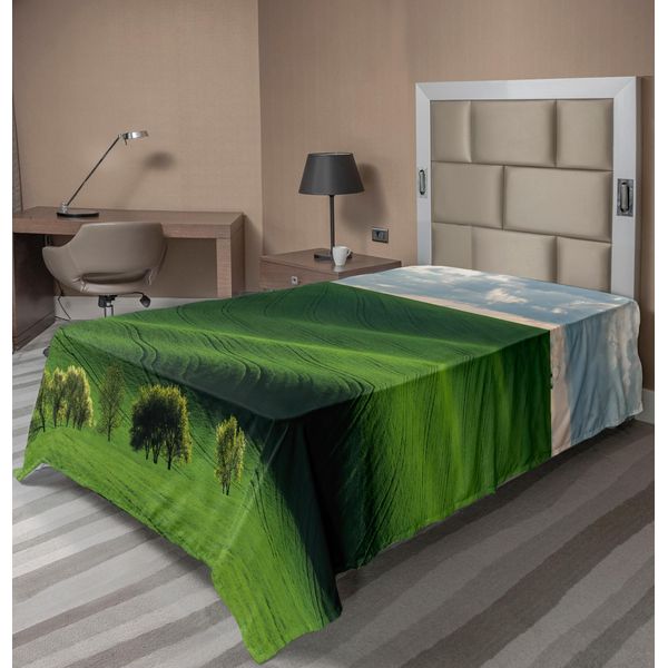 Abakuhaus Lenzuolo Paesaggio, Colline Al Tramonto, Cielo Nuvoloso, Natura Diurna, Morbido E Confortevole Lenzuolo Superiore Per Un Letto Decorativo 1 Pezzo 260 Cm X 168 Cm, Verde-image