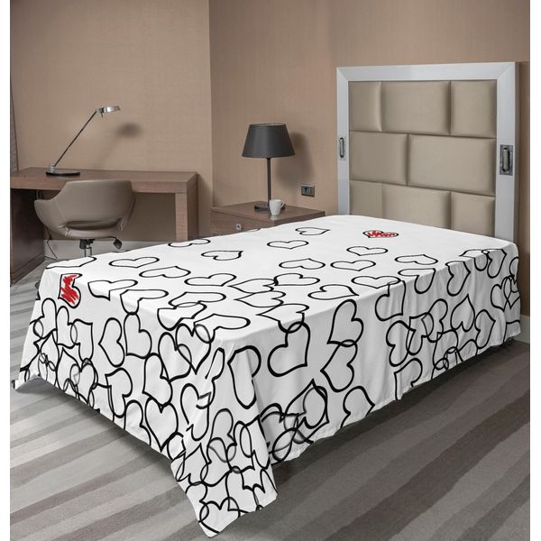 Abakuhaus Lenzuolo Bianco E Nero, Illustrazione Con Cuori, Tema Amore, Sposa, Matrimonio, Morbido E Confortevole Lenzuolo Superiore Per Un Letto Decorativo, 1 Pezzo, 260 Cm X 168 Cm, Nero, Bianco, Rosso-image