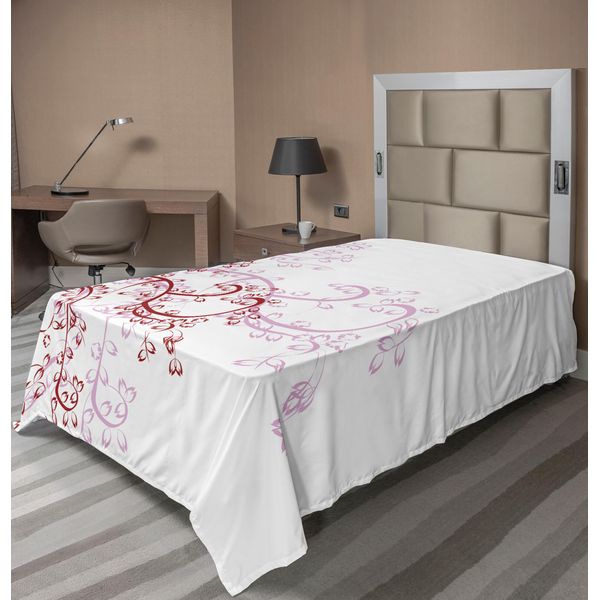 Abakuhaus Lenzuolo Giapponese, Motivo A Spirale Vintage Con Foglie Di Magnolia, Lenzuolo Morbido E Confortevole Per Un Letto Decorativo, 1 Pezzo, 260 Cm X 168 Cm, Bianco E Rosso-image