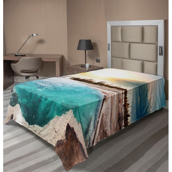 Abakuhaus Lenzuolo Yellowstone, Sorgenti Termali Nel Parco Nazionale Di Yellowstone, Sole, Nuvole, Terra Magica, Natura, Lenzuolo Morbido E Confortevole Per Un Letto Decorativo, 1 Pezzo, 260 Cm X 168 Cm, Turchese-image