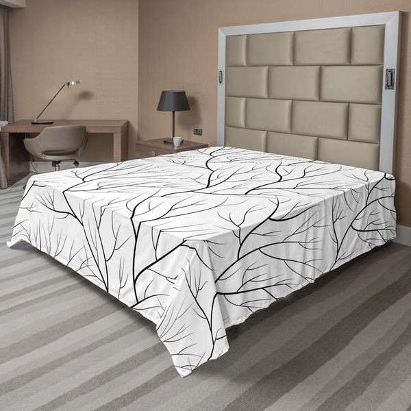 Abakuhaus Lenzuolo Invernale, Albero Invernale Senza Foglie, Tema Naturale, Motivo Con Rami Delicati, Stile Giapponese, Lenzuolo Morbido E Confortevole Per Un Letto Decorativo, 1 Pezzo, 275 Cm X 260 Cm, Bianco E Nero-image