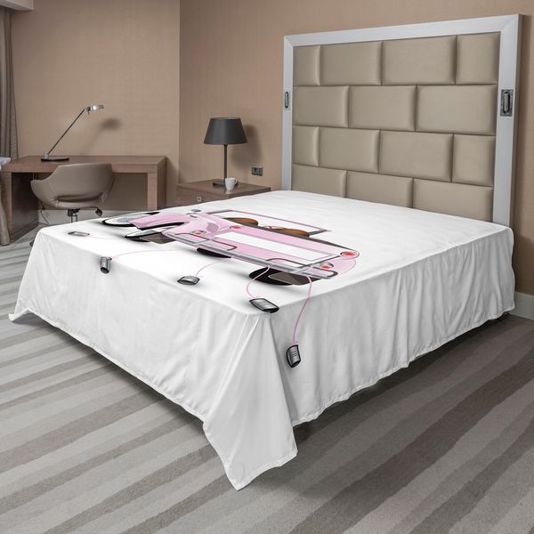 Abakuhaus Lenzuolo Per Auto, Tema Matrimonio, Tetto A Forma Di Cuore, Amore Per Le Coppie, Stampa Matrimoniale, Lenzuolo Morbido E Confortevole Per Un Letto Decorativo, 1 Pezzo, 244 Cm X 205 Cm, Bianco E Rosa-image
