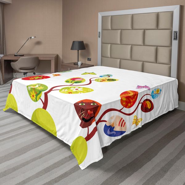 Abakuhaus Lenzuolo Magico, Albero Magico Con Foglie Diverse, Albero Della Vita Umano E Felino, Lenzuolo Morbido E Confortevole Per Un Letto Decorativo 1 Pezzo 266 Cm X 260 Cm, Multicolore-image