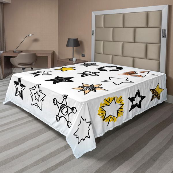 Abakuhaus Lenzuolo Star, Dolce Sedicenne Disegnato A Mano Arte Colorata Rock Punk Sotto Il Design Della Camera Dei Ragazzi, Morbido E Comodo Lenzuolo Superiore Per Un Letto Decorativo 1 Pezzo 260 Cm X 228 Cm, Giallo Bianco-image