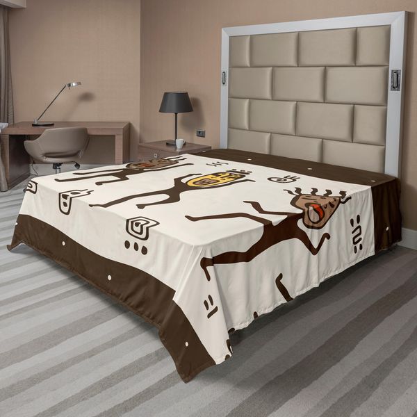 Abakuhaus Lenzuolo Primitivo, Caricatura Danza, Maschere Africane Rituali Preistorici Stampa, Lenzuolo Morbido E Confortevole Per Un Letto Decorativo 1 Pezzo 266 Cm X 260 Cm, Verde Militare Giallo-image