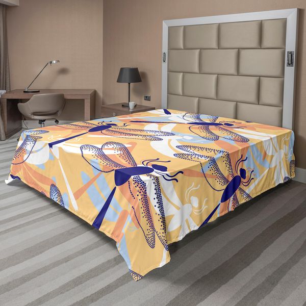 Abakuhaus Lenzuolo Libellula, Libellule Di Dimensioni Diverse Con Due Paia Di Ali Che Volano, Morbido E Confortevole Lenzuolo Superiore Per Un Letto Decorativo 1 Pezzo 260 Cm X 228 Cm, Multicolore-image
