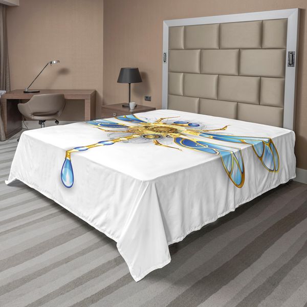 Abakuhaus Lenzuolo Libellula, Primo Piano Della Libellula Meccanica Con Occhi Sfaccettati E Stampa Del Corpo, Lenzuolo Morbido E Confortevole Per Un Letto Decorativo 1 Pezzo 275 Cm X 260 Cm, Giallo / Blu-image