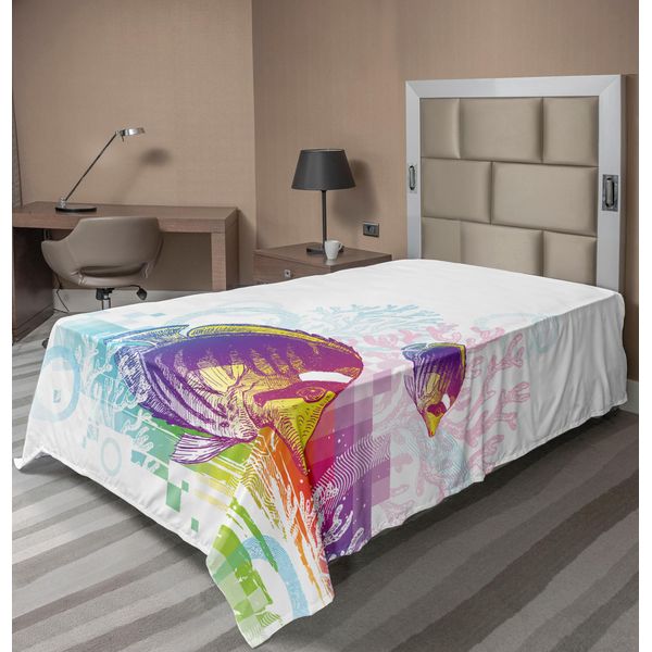 Abakuhaus Lenzuolo Tropicale Con Animali, Calamari Colorati, Morire Circondati Dall'oceano Pixel, Immagine Esotica, Lenzuolo Morbido E Confortevole Per Un Letto Decorativo 1 Pezzo 260 Cm X 168 Cm, Multicolore-image