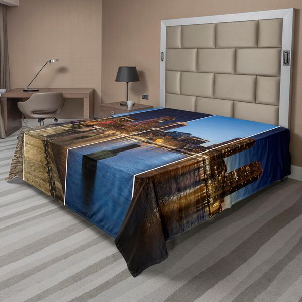 Abakuhaus Lenzuolo Americano, Skyline Di Boston Giorno E Notte, Panorama Urbano, Grattacieli, Riflessi, Metropoli, Lenzuolo Morbido E Confortevole Per Un Letto Decorativo, 1 Pezzo, 244 Cm X 205 Cm, Multicolore-image