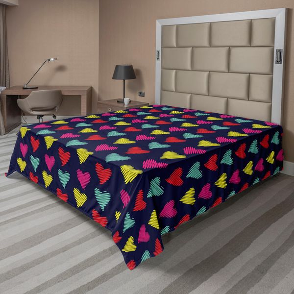 Abakuhaus Lenzuolo Di San Valentino, Stile Romantico, Cuori Colorati, Tema Amore E Felicità, Illustrazioni Di San Valentino Stampate, Lenzuolo Morbido E Confortevole Per Un Letto Decorativo, 1 Pezzo, 275 Cm X 260 Cm, Multicolore-image