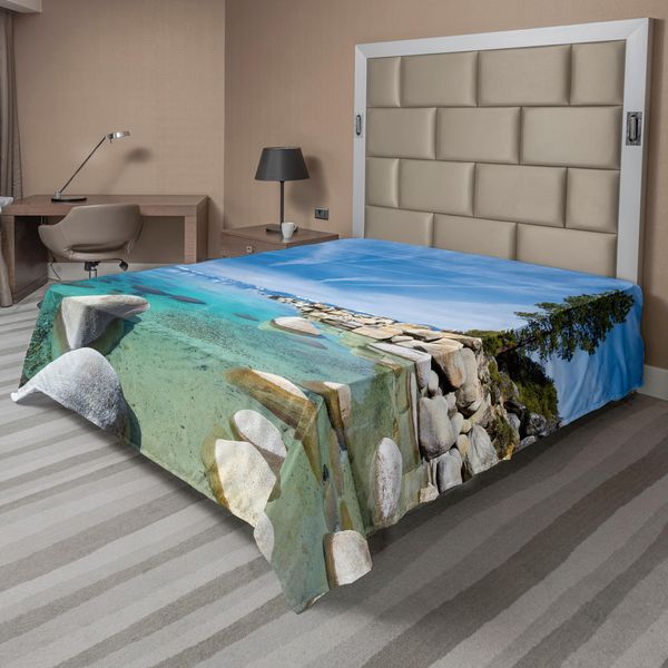 Abakuhaus Lenzuolo, Foto Aerea Di Un Universo Fenomenale Del Lago Tropicale, Stampa Artistica Mondiale, Lenzuolo Morbido E Confortevole Per Un Letto Decorativo, 1 Pezzo, 266 Cm X 260 Cm, Blu Grigio-image