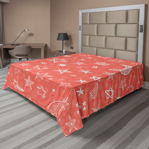 Abakuhaus Lenzuolo Star, Motivo Luna E Stelle, Notte Stellata, Stelle Cadenti, Galassia Spaziale, Stile Kids, Lenzuolo Morbido E Confortevole Per Un Letto Decorativo, 1 Pezzo, 275 Cm X 260 Cm, Bianco Corallo-image