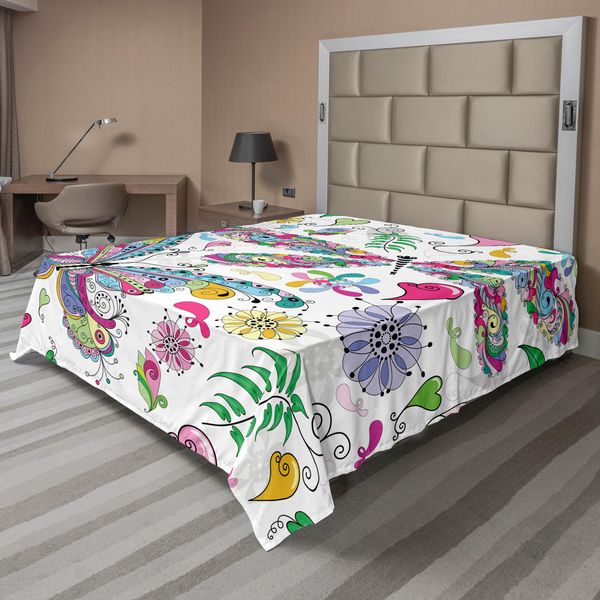 Abakuhaus Lenzuolo Libelle, Farfalle Libelle Paisley Motivi Complessi Con Linee Etniche Immagine Artistica, Lenzuolo Morbido E Confortevole Per Un Letto Decorativo 1 Pezzo 275 Cm X 260 Cm, Multicolore-image