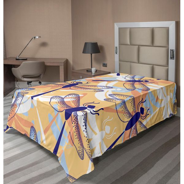 Abakuhaus Lenzuolo Libellula, Libellule Di Dimensioni Diverse Con Due Paia Di Ali Che Volano, Morbido E Confortevole Lenzuolo Superiore Per Un Letto Decorativo 1 Pezzo 190 Cm X 100 Cm, Multicolore-image