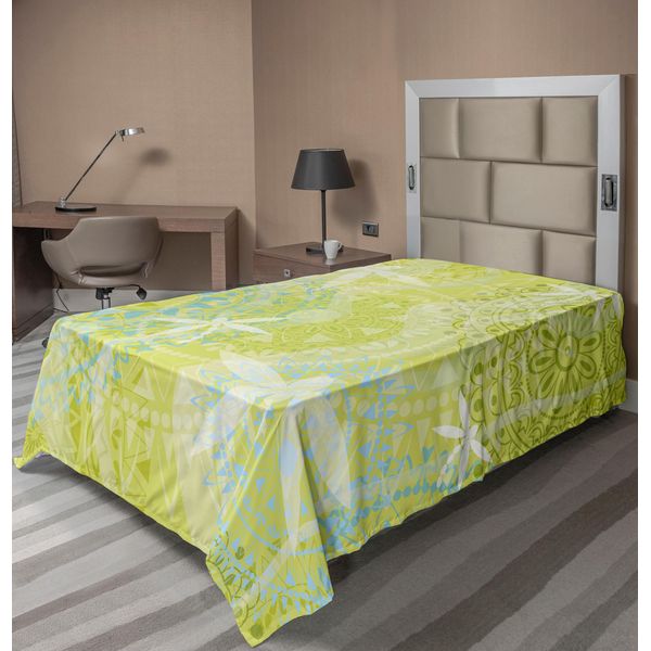 Abakuhaus Lenzuolo Libellula, Sagome Di Libellule Su Sfondo Rotondo Con Stampa Ispirata Al Mandala Etnico, Lenzuolo Morbido E Confortevole Per Un Letto Decorativo 1 Pezzo 190 Cm X 100 Cm, Verde Bianco-image