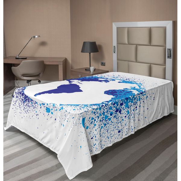 Abakuhaus Lenzuolo Grunge, Mappamondo Con Schizzi Di Inchiostro, Colori Spruzzati Su Tutti I Continenti Del Mondo, Lenzuolo Morbido E Confortevole Per Un Letto Decorativo, 1 Pezzo, 260 Cm X 168 Cm, Blu E Bianco-image