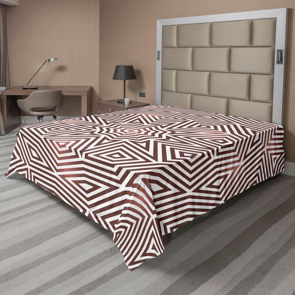Abakuhaus Lenzuolo Celtico, Motivi Barocchi Celtici Radiosi, Forme Geometriche Diagonali E Triangolari, Lenzuolo Morbido E Confortevole Per Un Letto Decorativo, 1 Pezzo, 266 Cm X 260 Cm, Beige Marrone-image