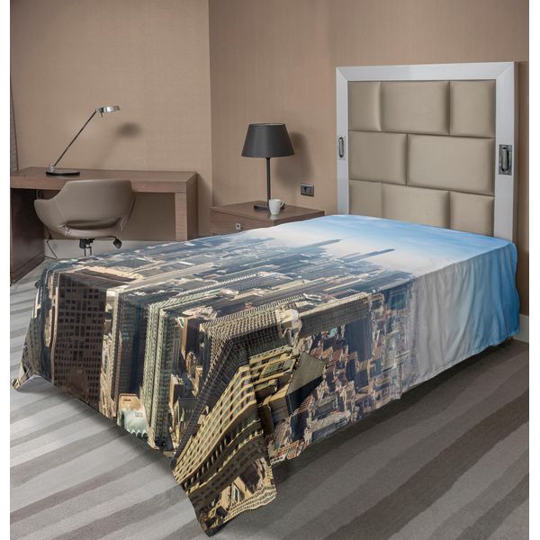 Abakuhaus Vista Della Città Lenzuolo, Vista A Volo D'uccello Da Edifici Alti Chicago Stati Uniti Architettura Moderna Grattacielo, Morbido E Comodo Lenzuolo Superiore Per Un Letto Decorativo 1 Pezzo 190 Cm X 100 Cm, Multicolore-image