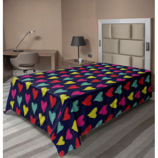 Abakuhaus Lenzuolo Di San Valentino, Stile Romantico, Cuori Colorati, Tema Amore E Felicità, Illustrazioni Di San Valentino, Lenzuolo Morbido E Confortevole Per Un Letto Decorativo, 1 Pezzo, 260 Cm X 168 Cm, Multicolore-image