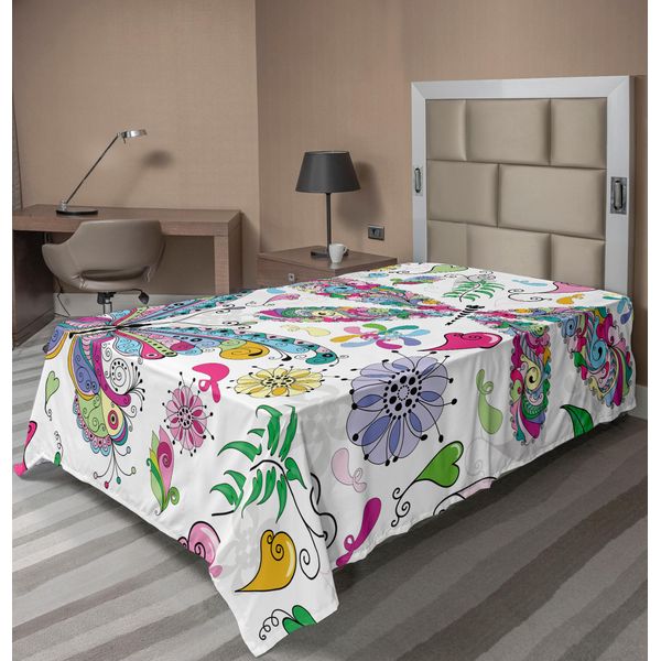 Abakuhaus Lenzuolo Libelle, Farfalle E Libellule Motivi Paisley Complessi Con Linee Etniche Immagine Artistica, Lenzuolo Morbido E Confortevole Per Un Letto Decorativo 1 Pezzo 190 Cm X 100 Cm, Multicolore-image