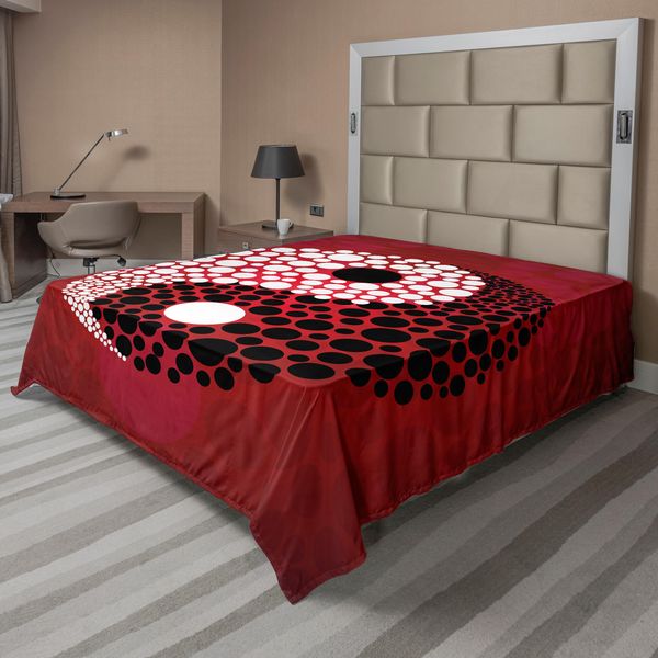 Abakuhaus Lenzuolo Ying Yang, Disegno Grafico Astratto Yin Yang Circle Motivo Bianco E Nero Cosmo Ed Energia, Lenzuolo Morbido E Confortevole Per Un Letto Decorativo 1 Pezzo 244 Cm X 205 Cm, Rosso-image